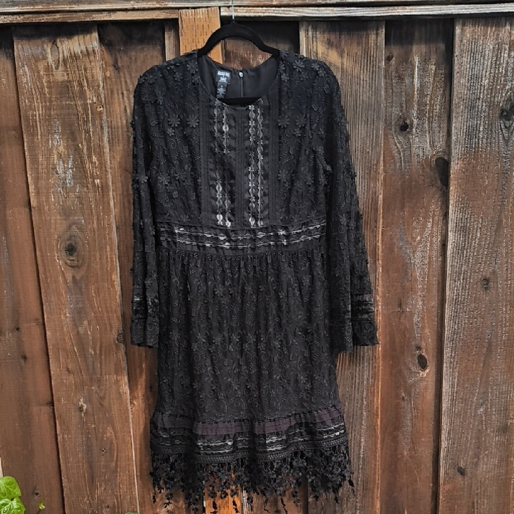 ANNA SUI X INC Dark Romantic Goth Boho Black Lace Dress Size 8